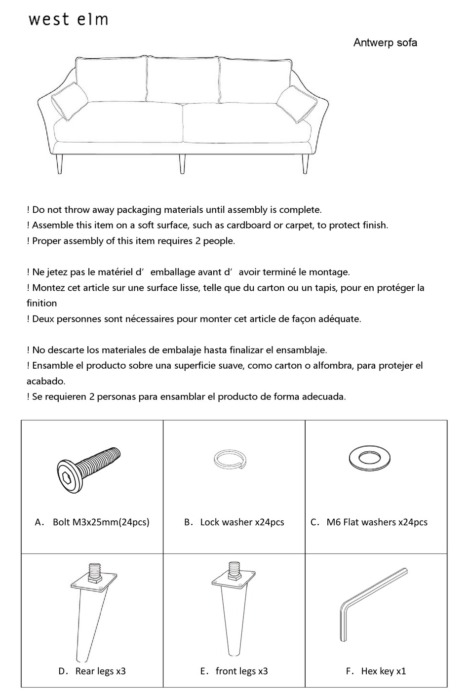 WEST ELM ANTWERP SOFA ASSEMBLY INSTRUCTIONS Pdf Download ManualsLib