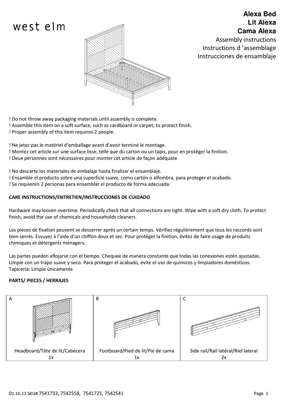 WEST ELM ALEXA BED 7541733 ASSEMBLY INSTRUCTIONS Pdf Download ManualsLib