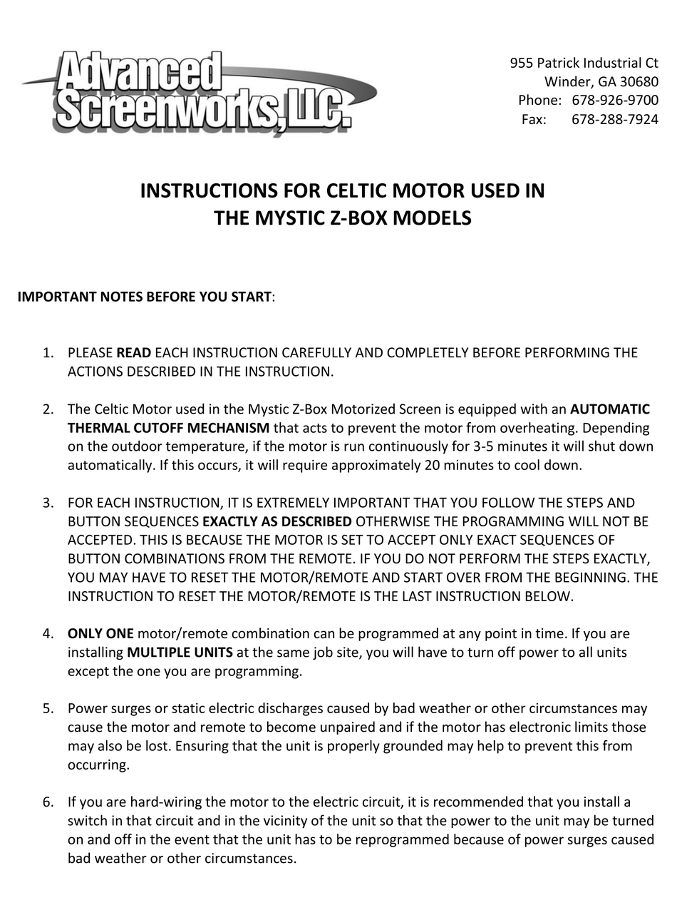 ADVANCED SCREENWORKS MYSTIC ZBOX INSTRUCTIONS Pdf Download ManualsLib