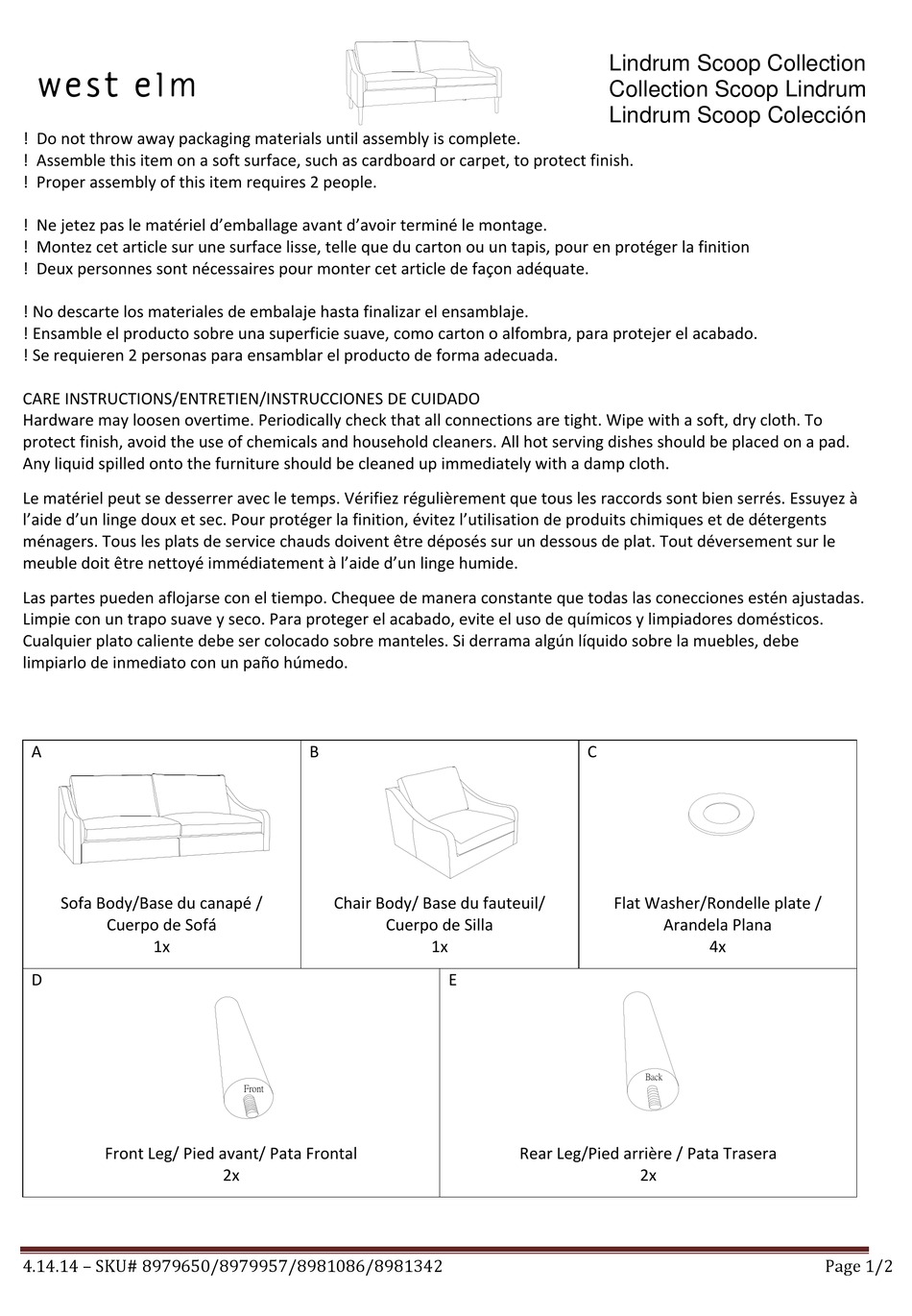 WEST ELM LINDRUM SCOOP 8979650 ASSEMBLY INSTRUCTIONS Pdf Download