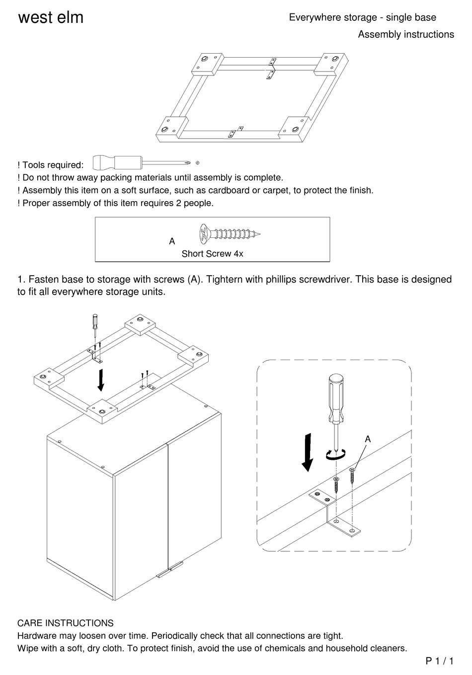 WEST ELM EVERYWHERE STORAGE SINGLE BASE ASSEMBLY INSTRUCTIONS Pdf