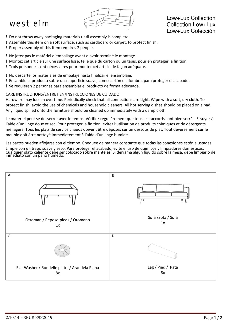 WEST ELM LOW+LUX 8982019 ASSEMBLY INSTRUCTIONS Pdf Download ManualsLib