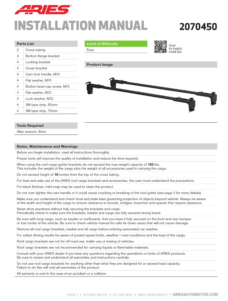 ARIES 2070450 INSTALLATION MANUAL Pdf Download ManualsLib