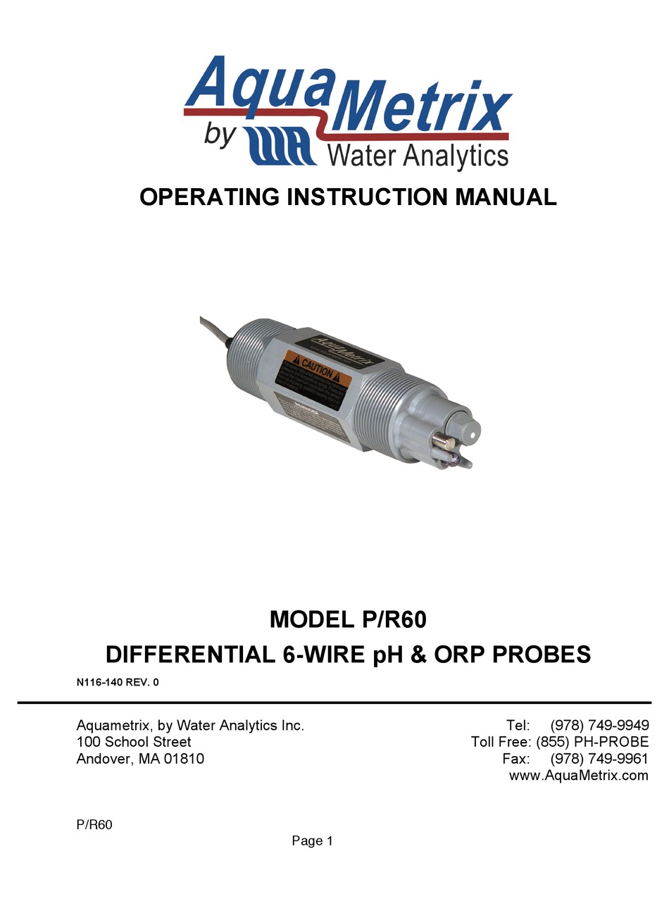 WATER ANALYTICS AQUAMETRIX P/R60 OPERATING INSTRUCTIONS MANUAL Pdf