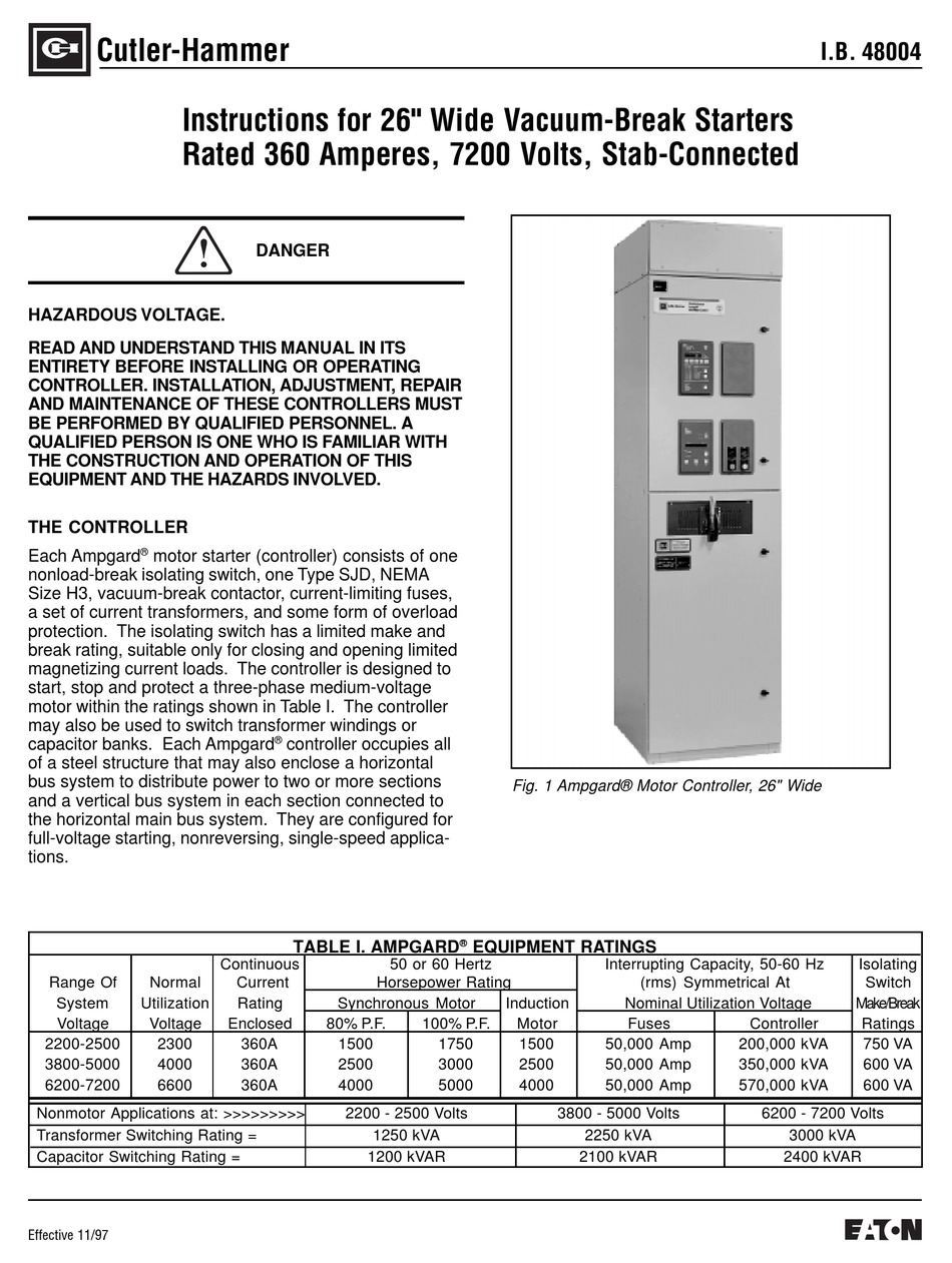 CUTLERHAMMER AMPGARD SERIES INSTRUCTIONS MANUAL Pdf Download ManualsLib