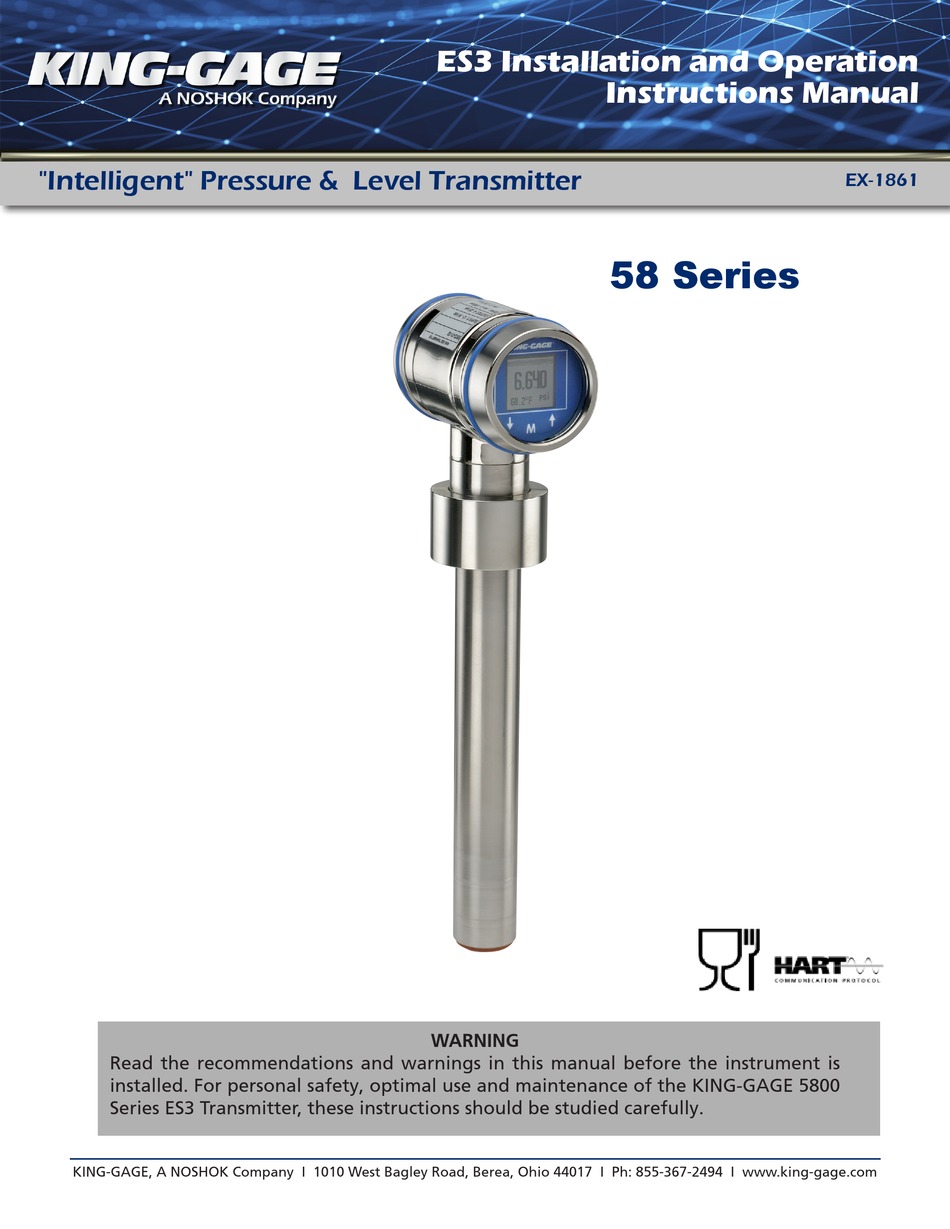 NOSHOK KINGGAGE 5800 SERIES INSTALLATION AND OPERATION INSTRUCTION