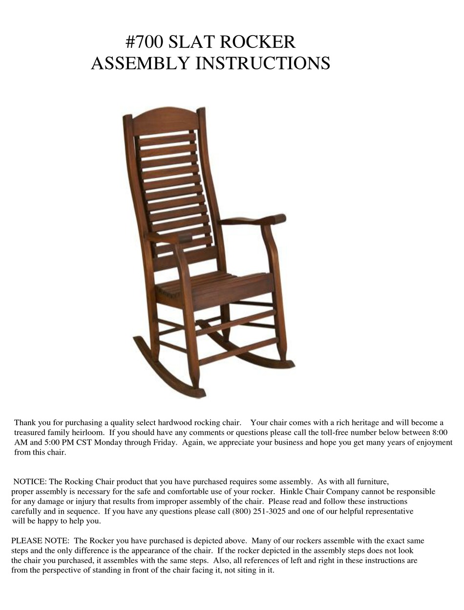 HINKLE CHAIR COMPANY 700 SLAT ROCKER ASSEMBLY INSTRUCTIONS MANUAL Pdf