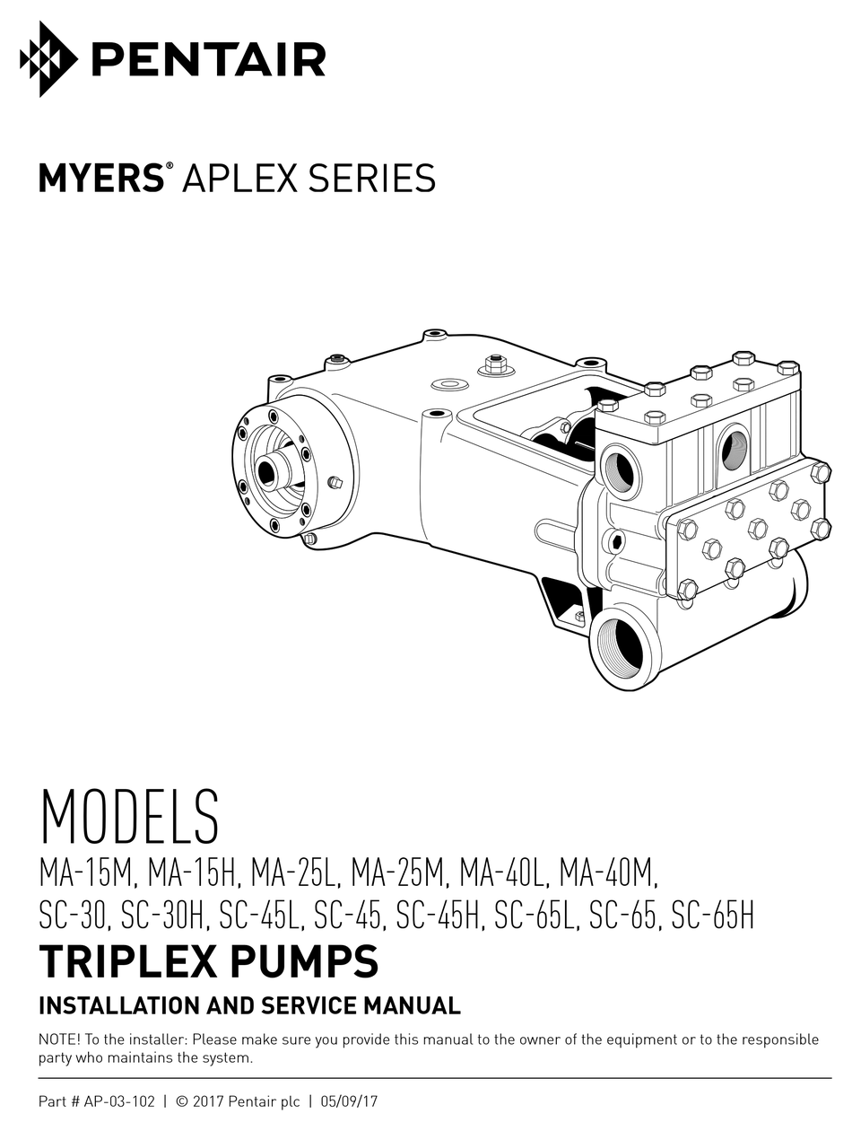 Pentair Myers Aplex Series Installation And Service Manual Pdf Download