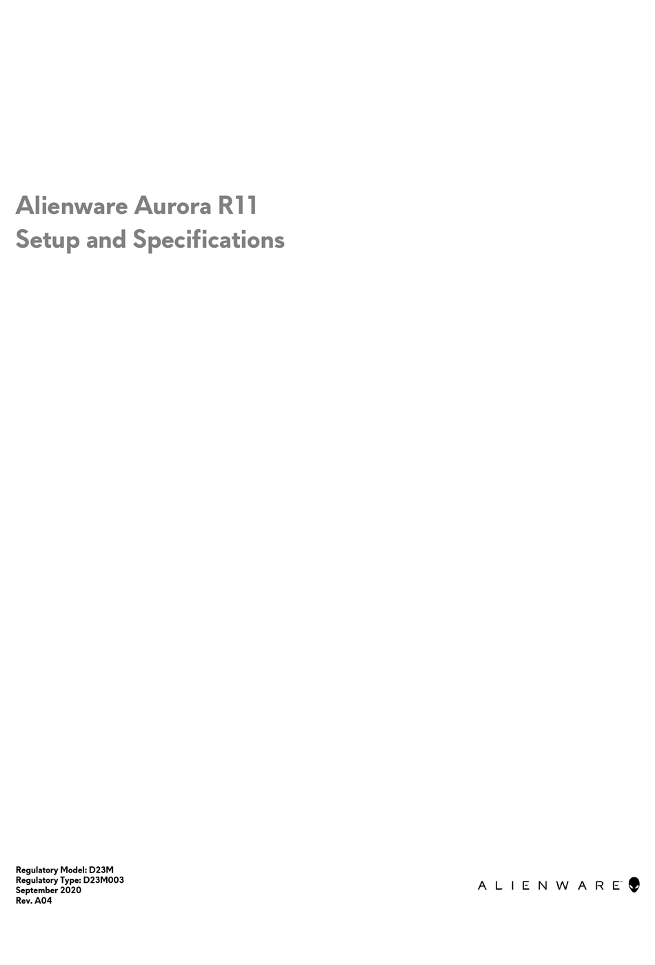 ALIENWARE AURORA R11 SETUP AND SPECIFICATIONS Pdf Download | ManualsLib