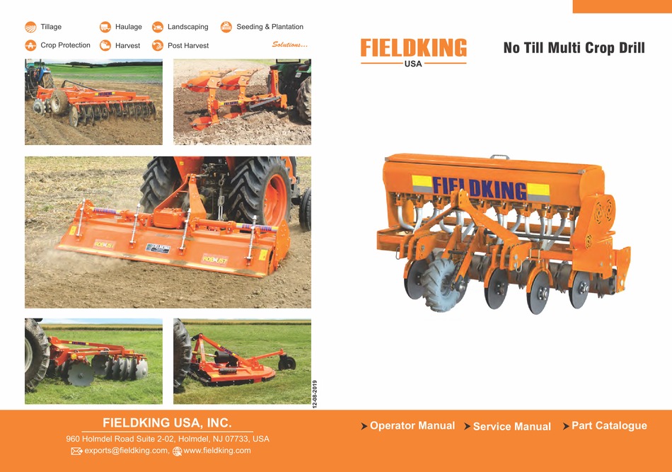 FIELDKING NO TILL MULTI CROP DRILL OPERATOR'S MANUAL Pdf Download