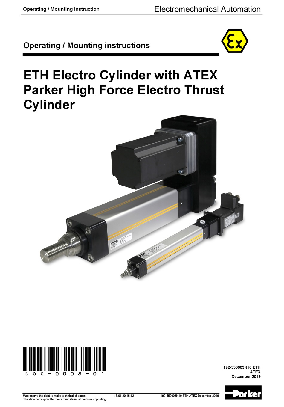 parker eth cylinder technical data english