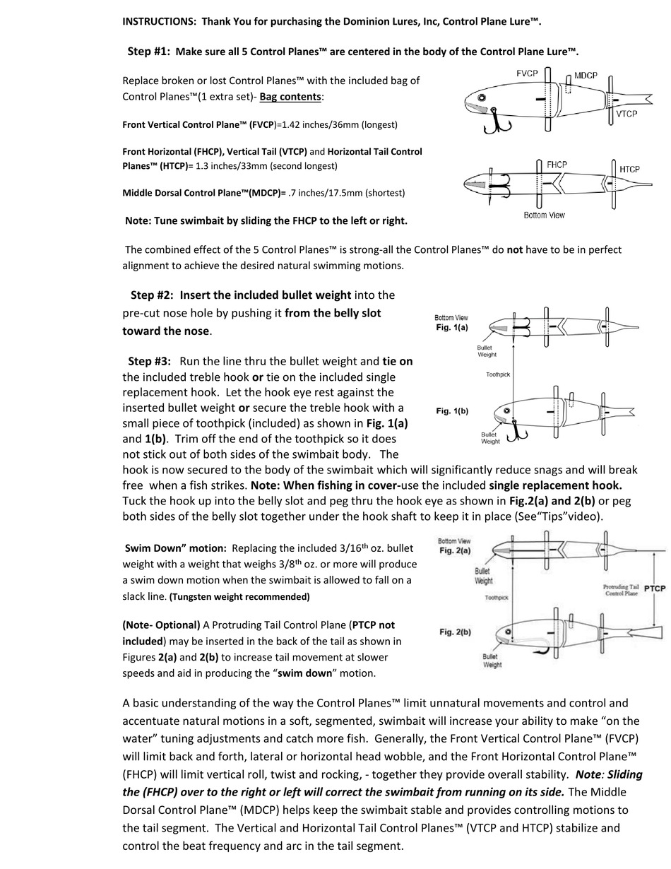 DOMINION LURES CONTROL PLANE LURE INSTRUCTIONS Pdf Download ManualsLib