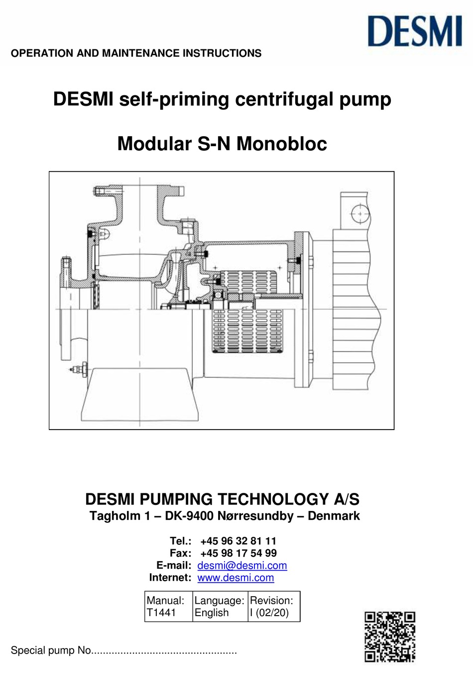 DESMI MODULAR SN SERIES OPERATION AND MAINTENANCE INSTRUCTIONS Pdf