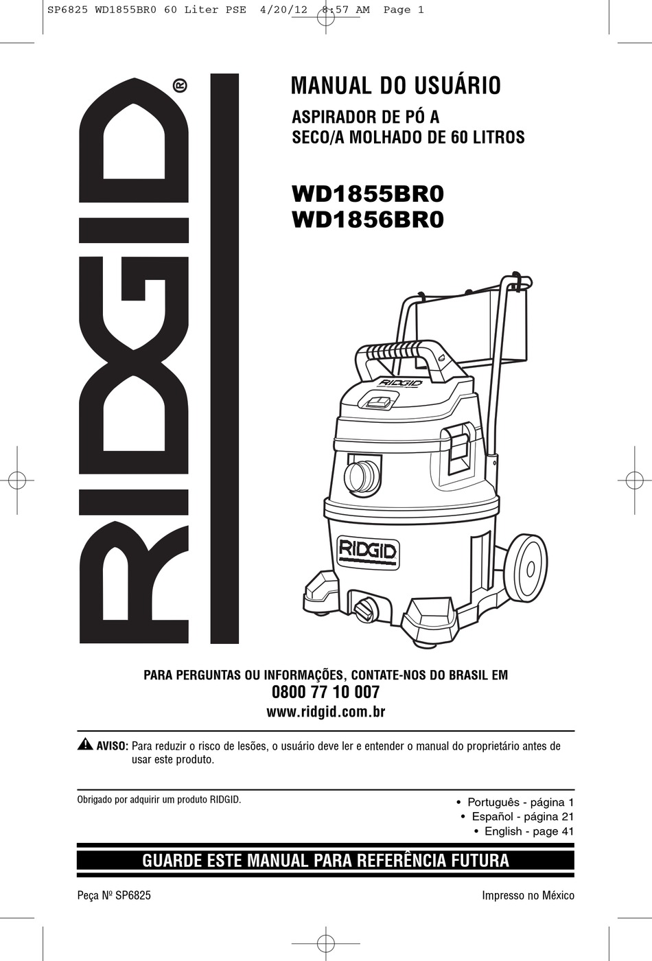 RIDGID WD1855BR0 OWNER'S MANUAL Pdf Download ManualsLib