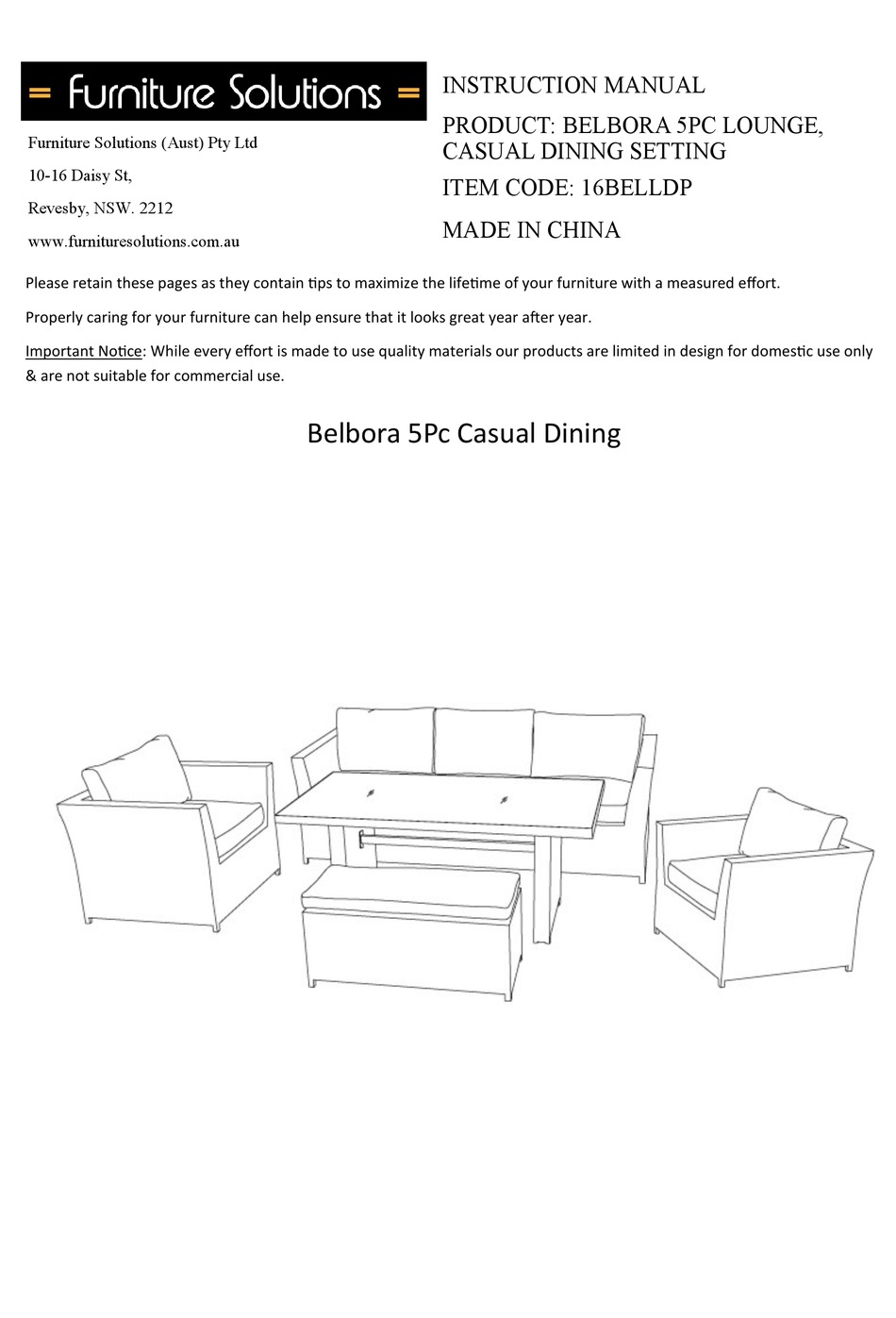 FURNITURE SOLUTIONS BELBORA 16BELLDP INSTRUCTION MANUAL Pdf Download