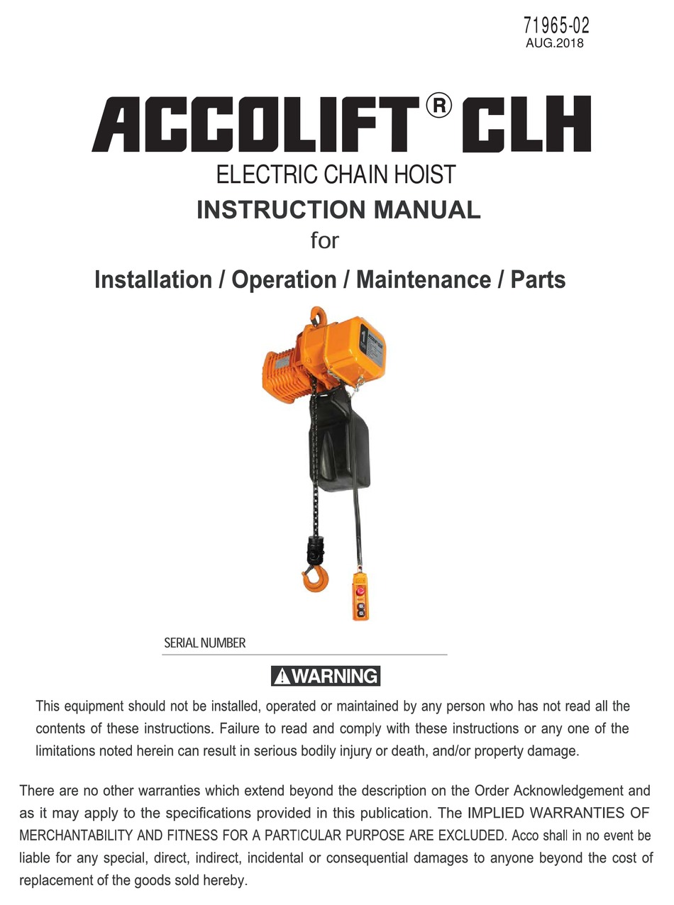 ACCO BRANDS ACCOLIFT CLH INSTRUCTION MANUAL FOR INSTALLATION