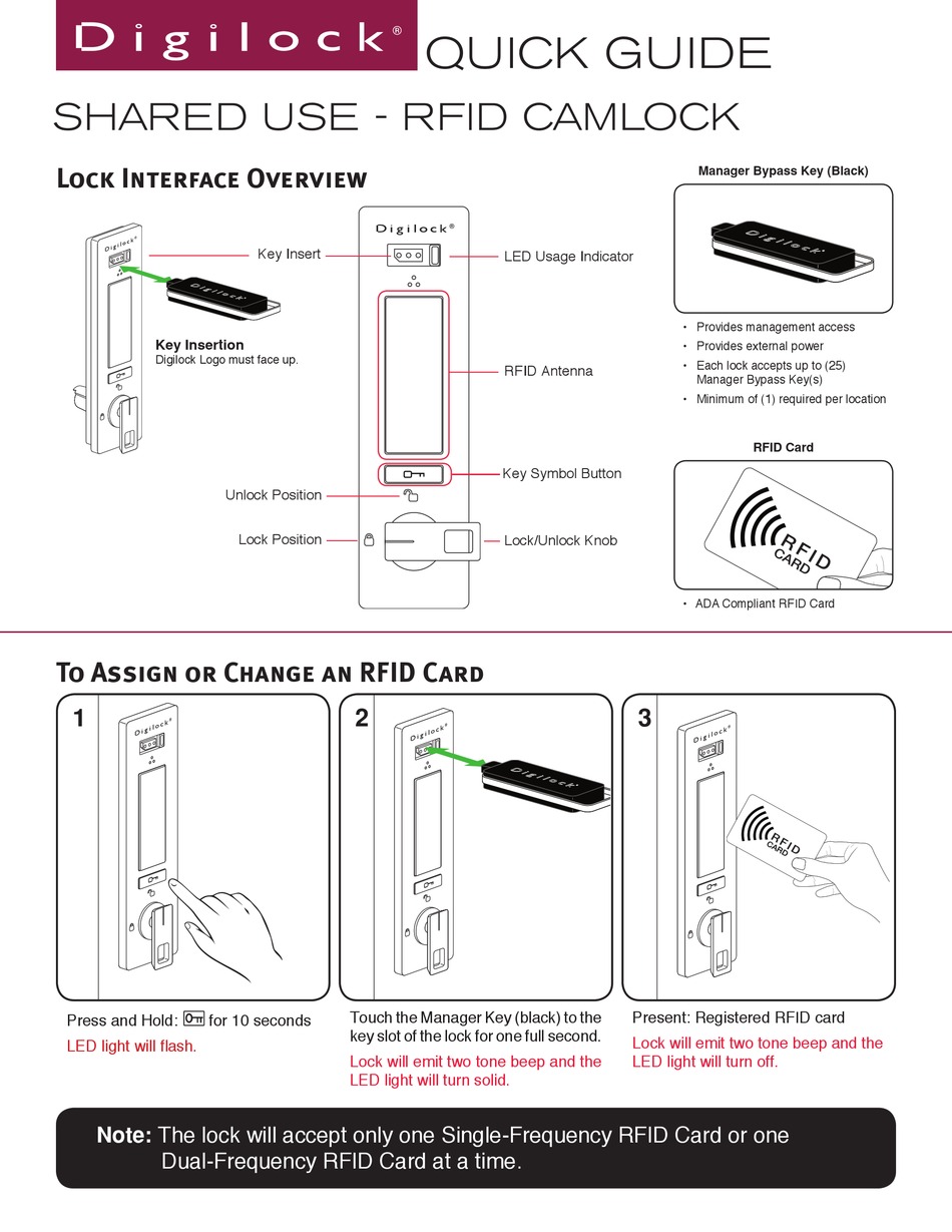 Digilock Shared Use Rfid Camlock Quick Manual Pdf Download Manualslib