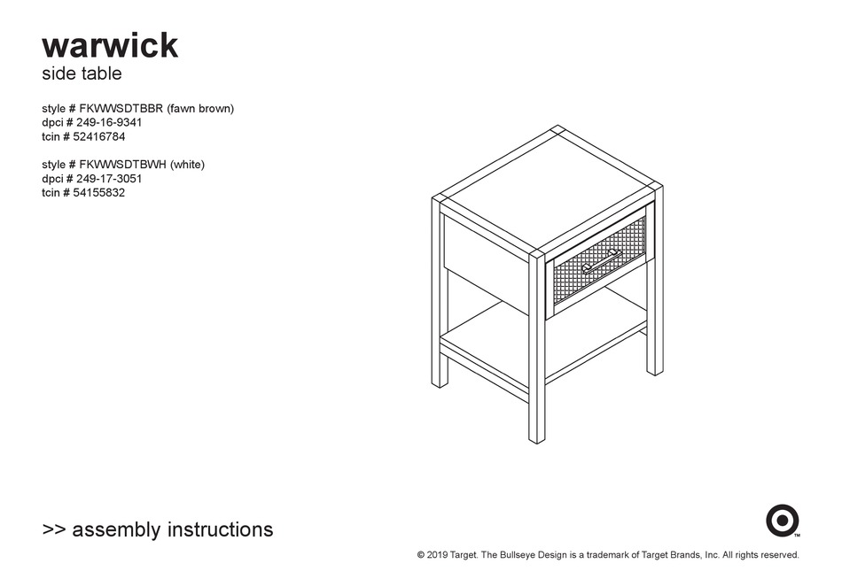 TARGET WARWICK SIDE TABLE FKWWSDTBBR ASSEMBLY INSTRUCTIONS MANUAL Pdf