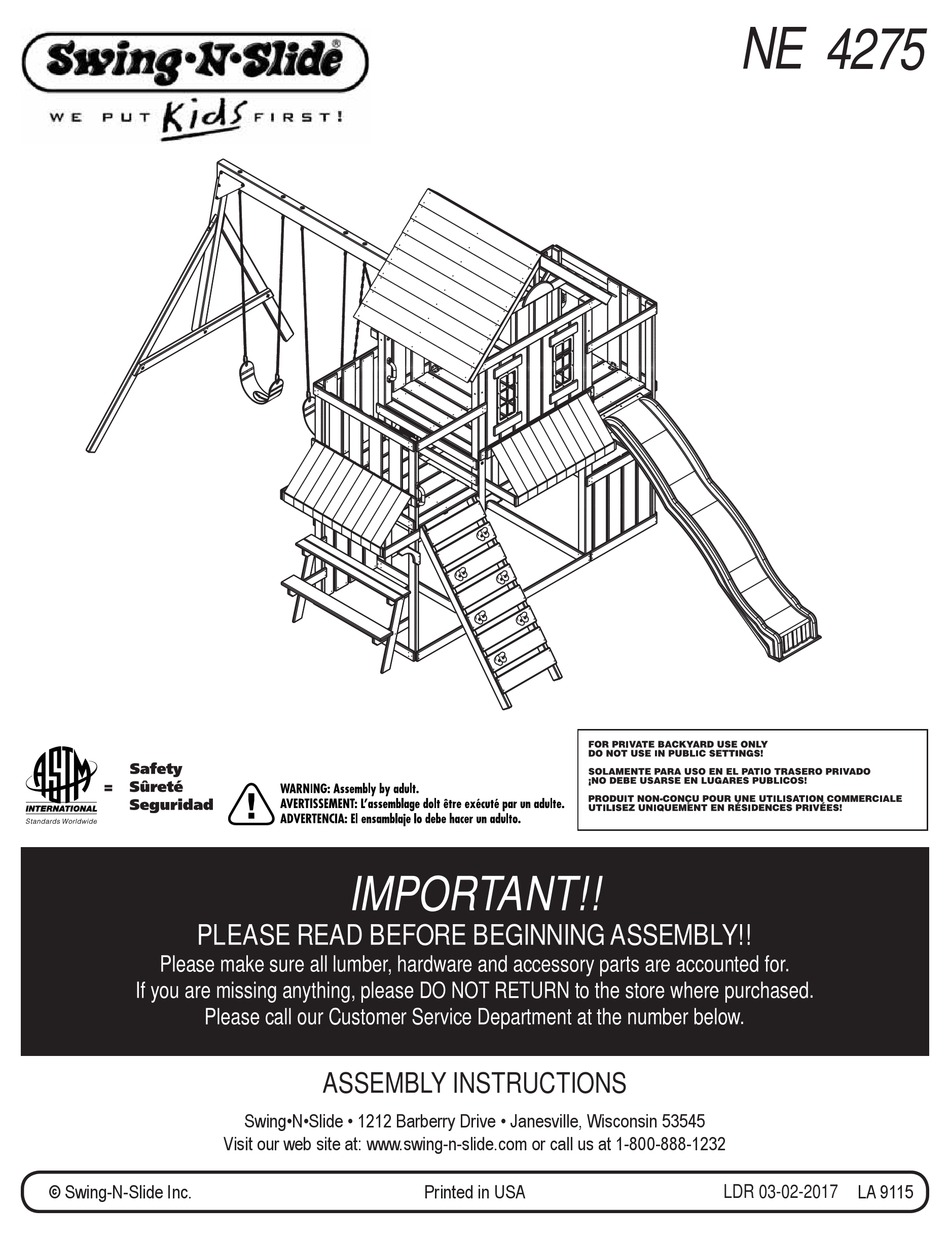 SWINGNSLIDE NE 4275 ASSEMBLY INSTRUCTIONS MANUAL Pdf Download