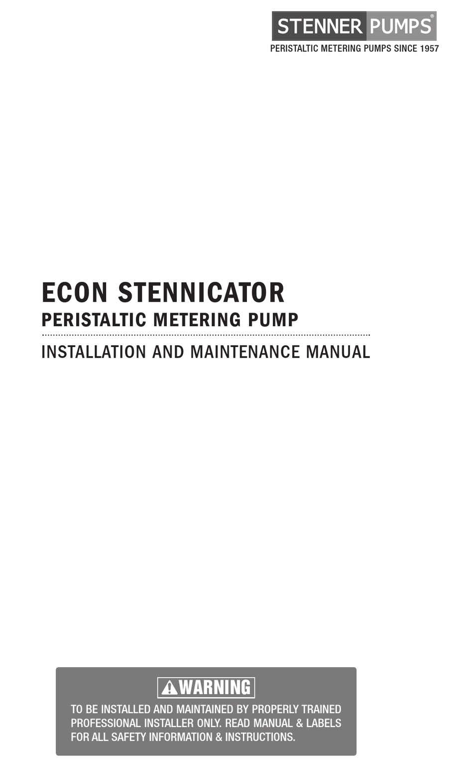 STENNER PUMPS E20MH INSTALLATION AND MAINTENANCE MANUAL Pdf Download
