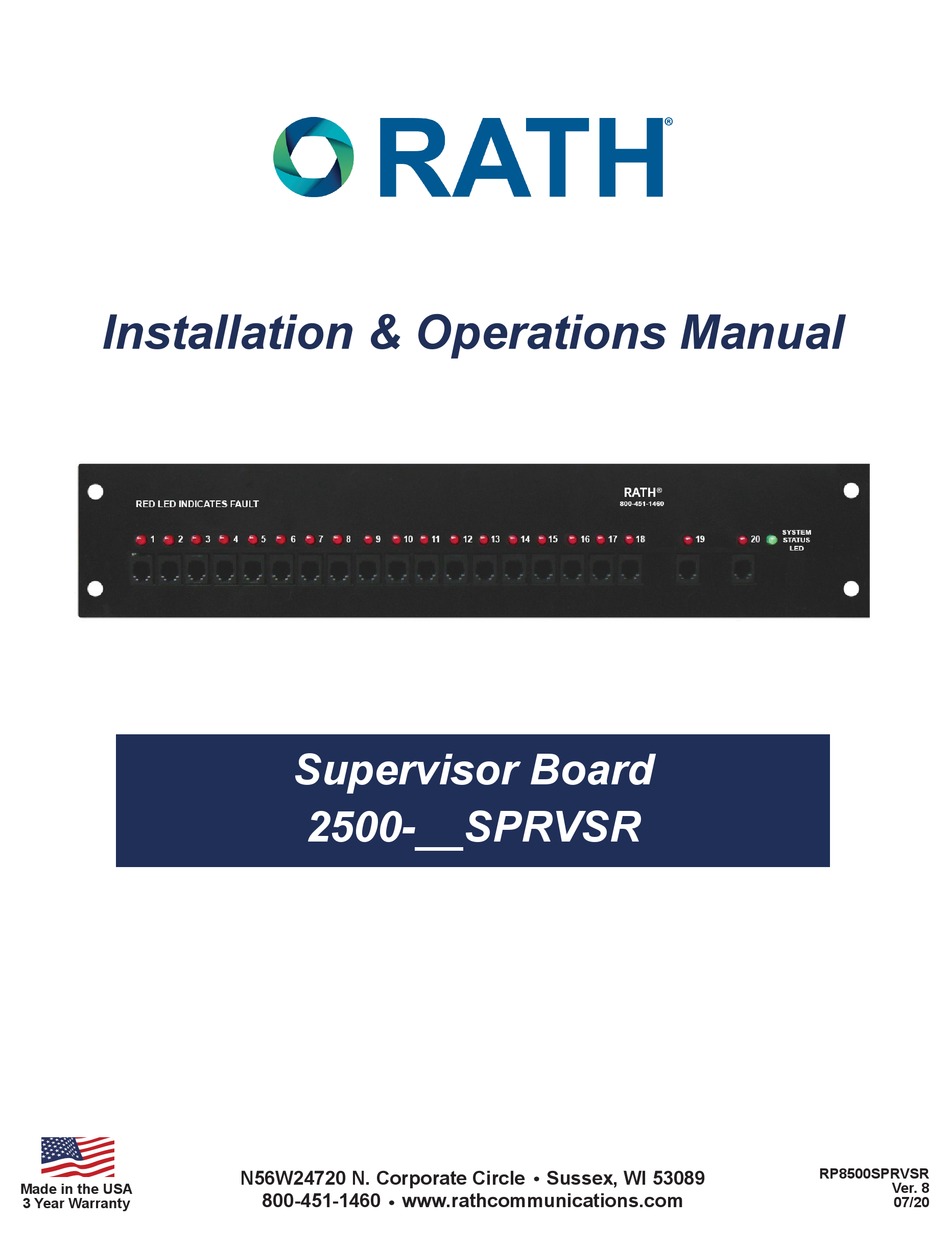 RATH 2500 SPRVSR SERIES INSTALLATION & OPERATION MANUAL Pdf Download