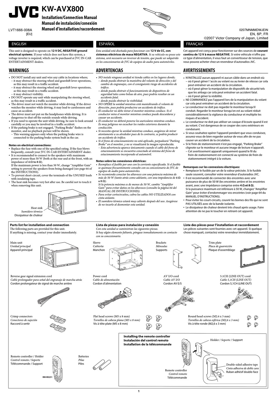 JVC KW-AVX800 INSTALLATION & CONNECTION MANUAL Pdf Download | ManualsLib