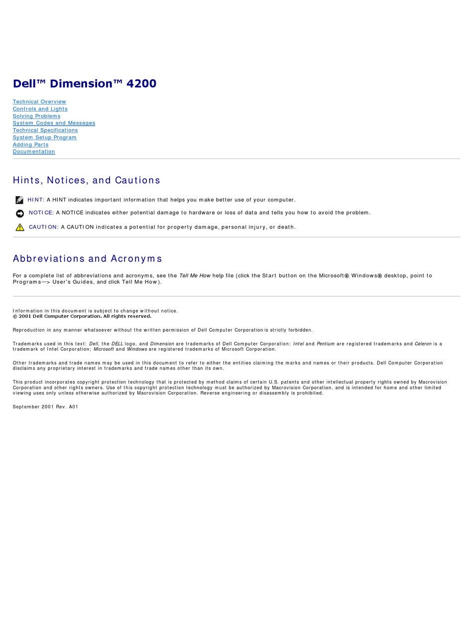 DELL DIMENSION 4200 MANUAL Pdf Download ManualsLib