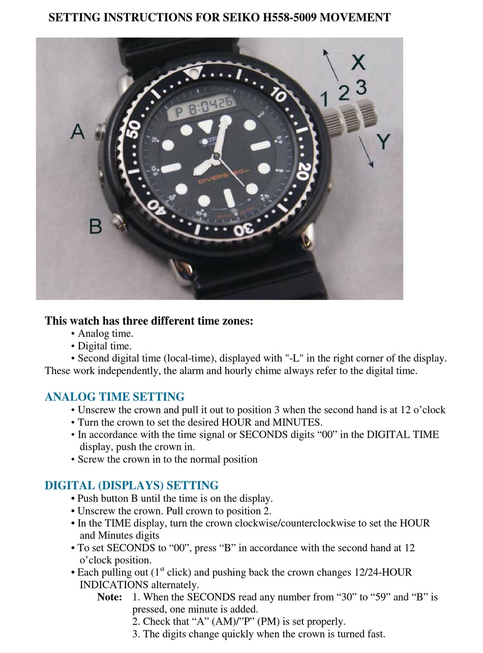 SEIKO H558 5009 SETTING INSTRUCTIONS Pdf Download ManualsLib
