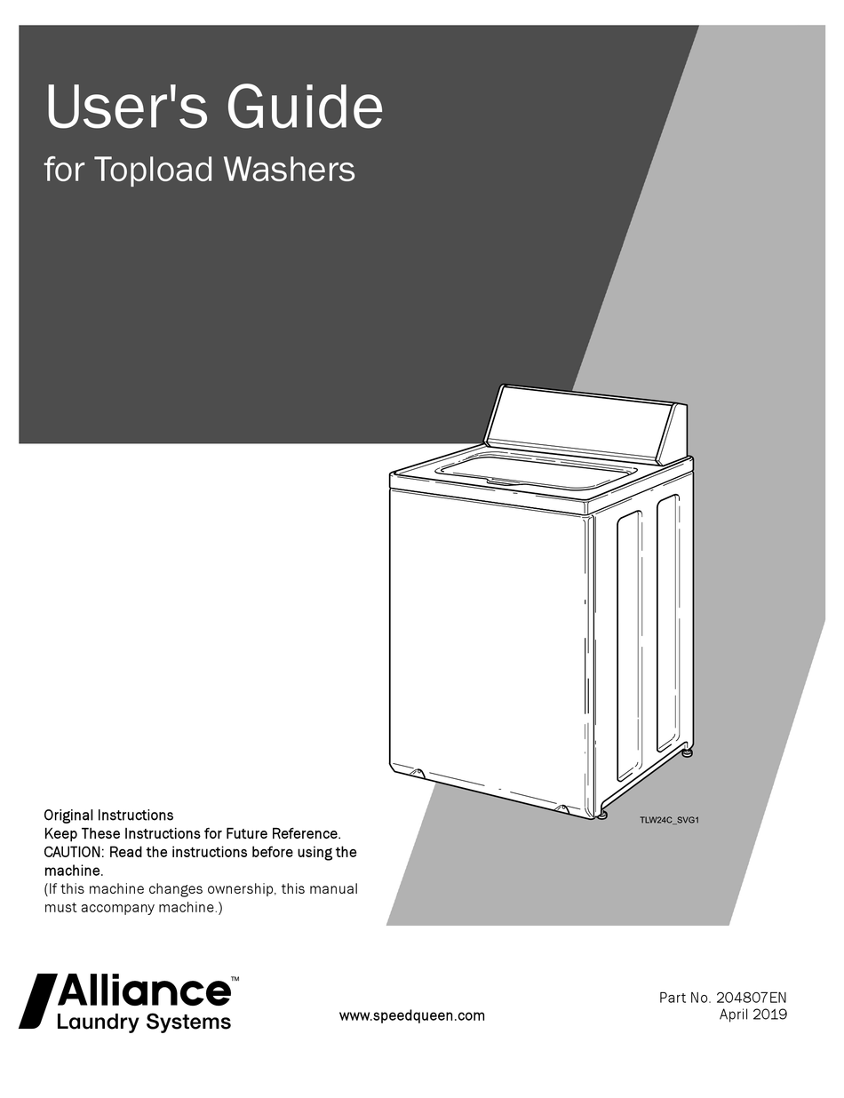 ALLIANCE LAUNDRY SYSTEMS SPEED QUEEN TC5000WN USER MANUAL Pdf Download