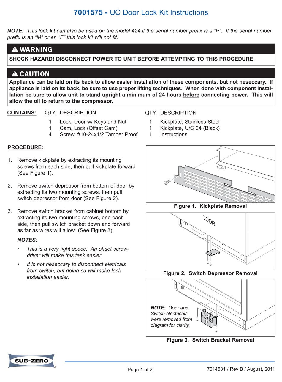 SUB-ZERO 7001575 INSTRUCTIONS Pdf Download | ManualsLib