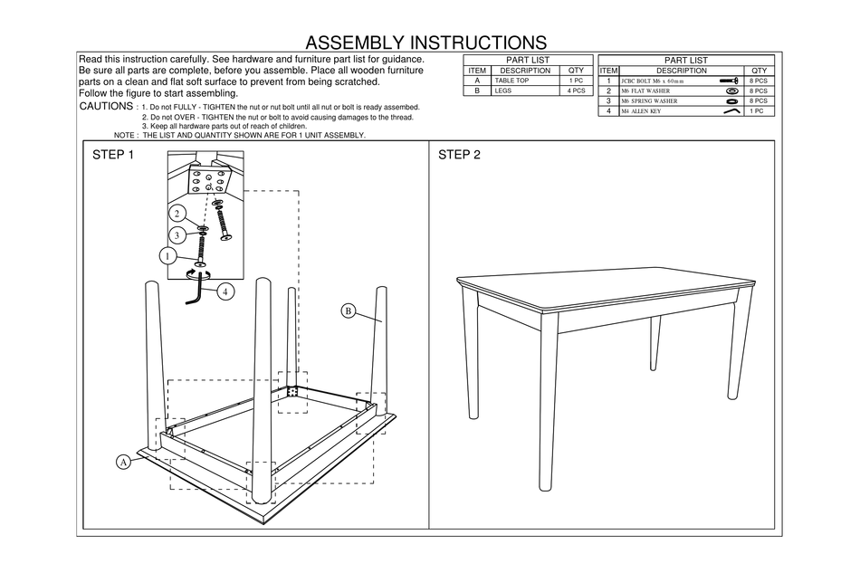 WHOLESALE INTERIORS 5PC DINING NOOK SET ASSEMBLY INSTRUCTIONS MANUAL