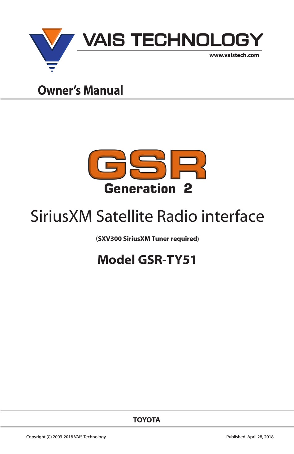 VAIS TECHNOLOGY GSR GENERATION 2 SERIES OWNER'S MANUAL Pdf Download
