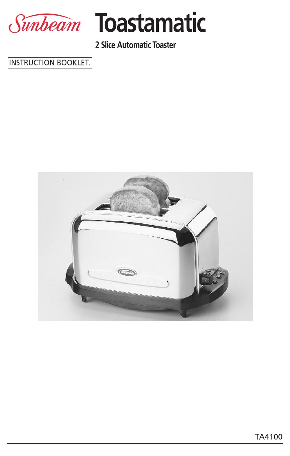 SUNBEAM TOASTAMATIC TA4100 INSTRUCTION BOOKLET Pdf Download ManualsLib