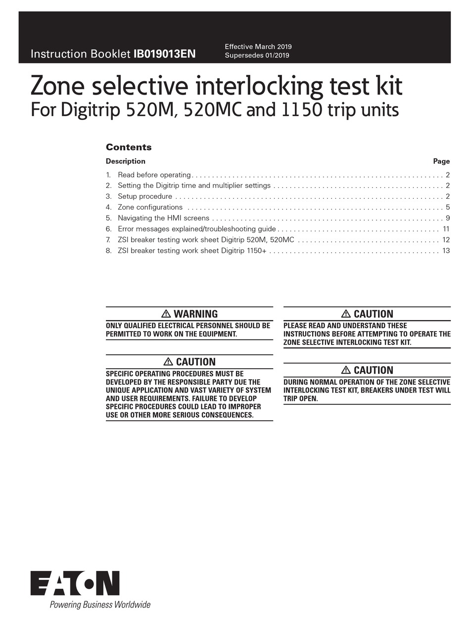 Eaton Zsi Instruction Booklet Pdf Download Manualslib