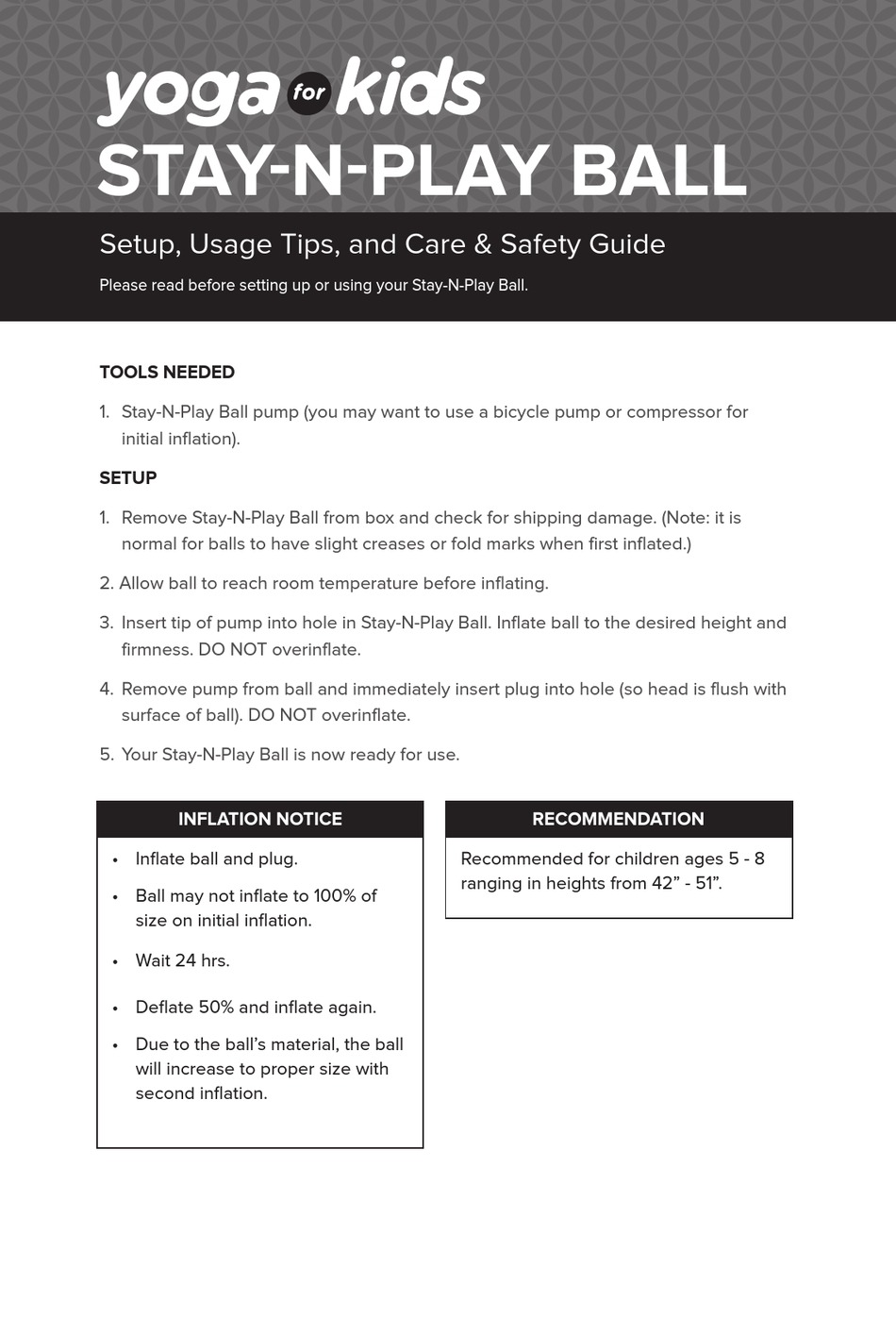 GAIAM STAY-N-PLAY SETUP, USAGE TIPS, AND CARE & SAFETY MANUAL Pdf