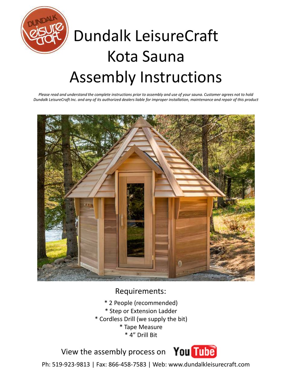 DUNDALK LEISURECRAFT KOTA SAUNA ASSEMBLY INSTRUCTIONS MANUAL Pdf