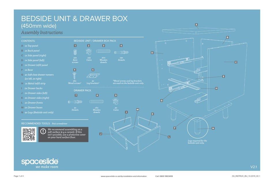 SPACESLIDE BEDSIDE UNIT & DRAWER BOX ASSEMBLY INSTRUCTIONS Pdf Download