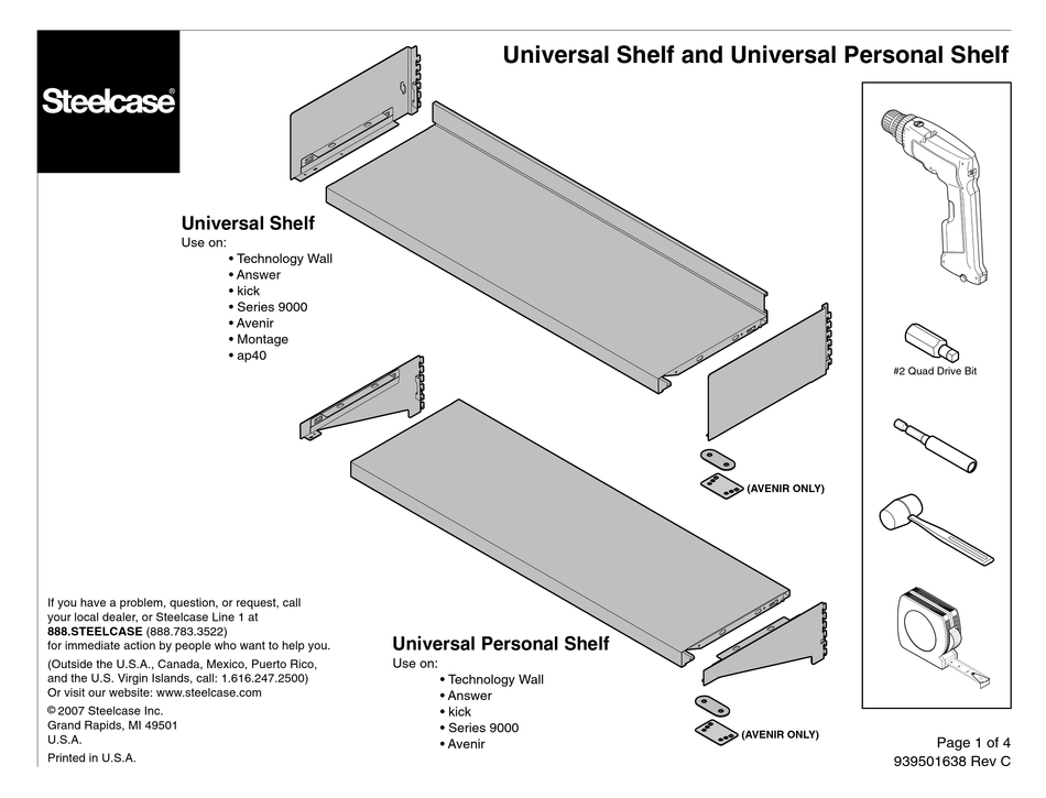 STEELCASE UNIVERSAL SHELF ASSEMBLY INSTRUCTIONS Pdf Download ManualsLib