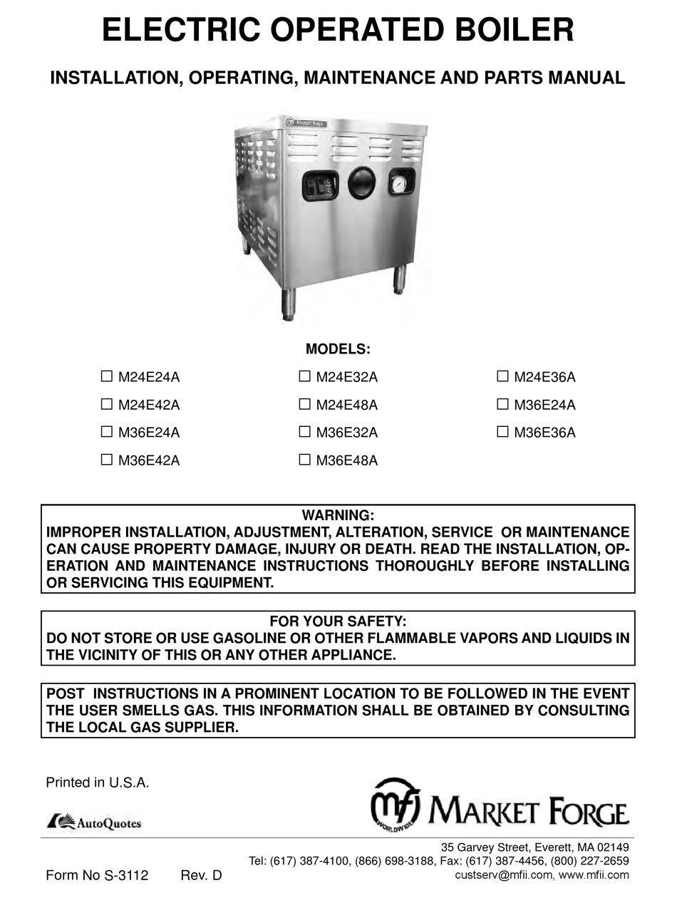 MARKET INDUSTRIES M24E24A INSTALLATION, OPERATING, MAINTENANCE