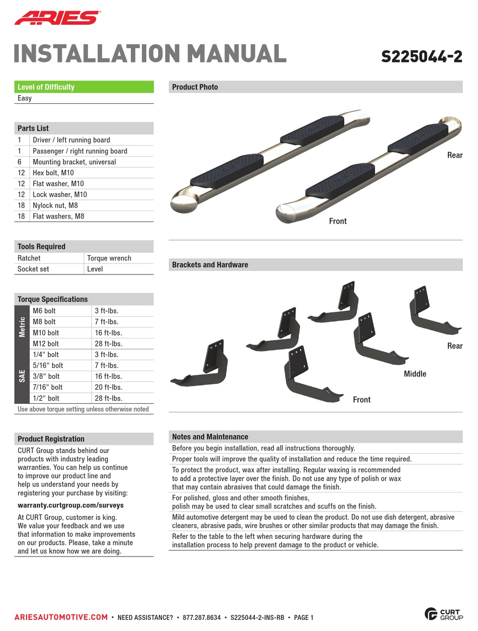 ARIES S2250442 INSTALLATION MANUAL Pdf Download ManualsLib