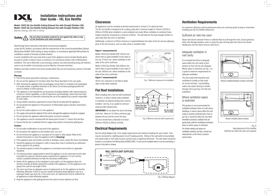 IXL ECO VENTFLO 10332 INSTALLATION INSTRUCTIONS AND USER MANUAL Pdf