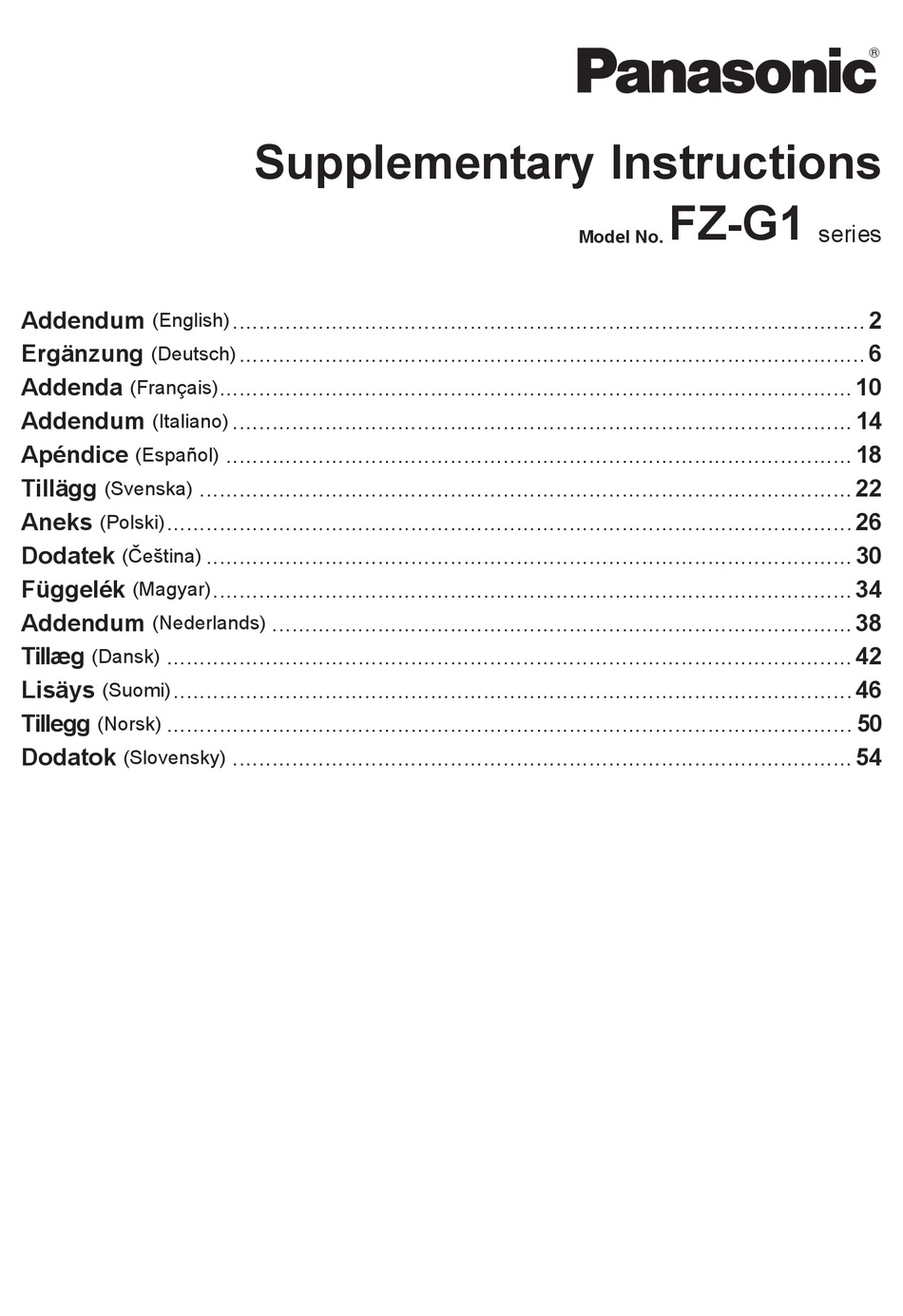 PANASONIC FZ-G1 SERIES SUPPLEMENTARY INSTRUCTIONS MANUAL Pdf Download