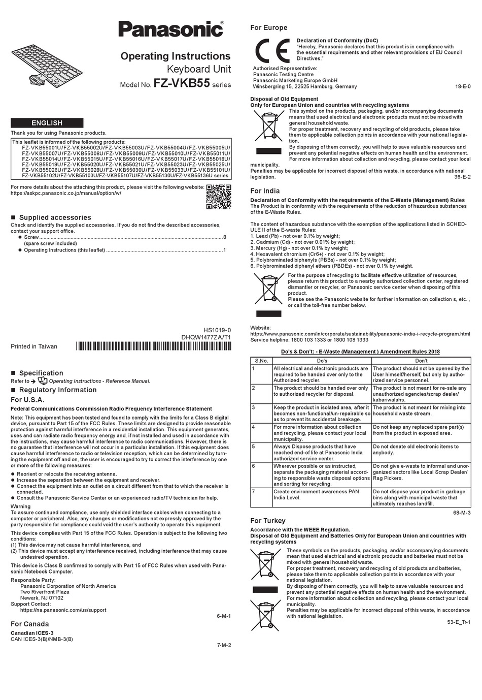 Panasonic Fz-vkb55 Series Operating Instructions Manual Pdf Download 