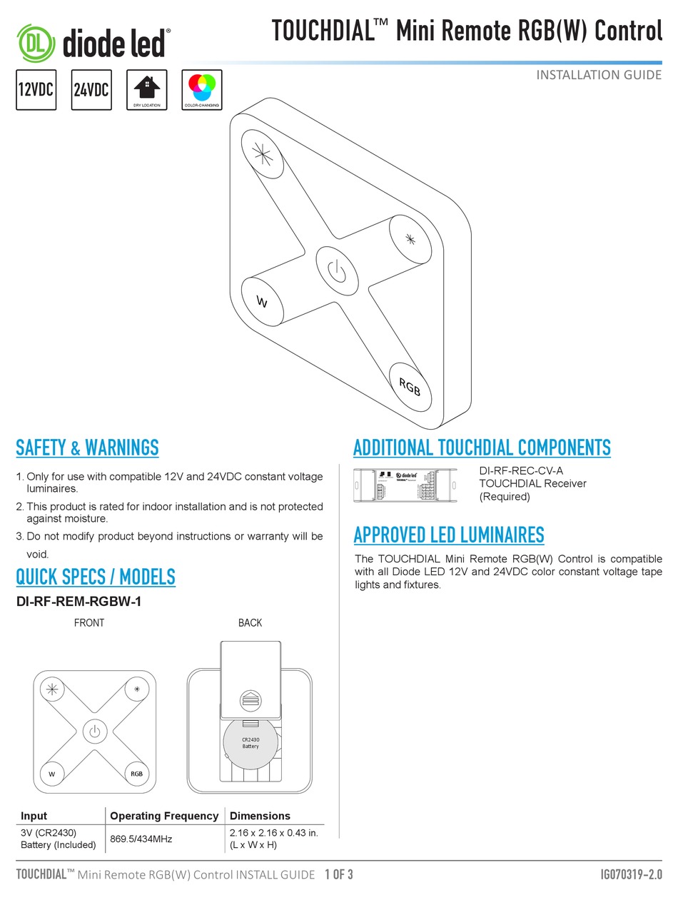 DIODE LED TOUCHDIAL INSTALLATION MANUAL Pdf Download ManualsLib