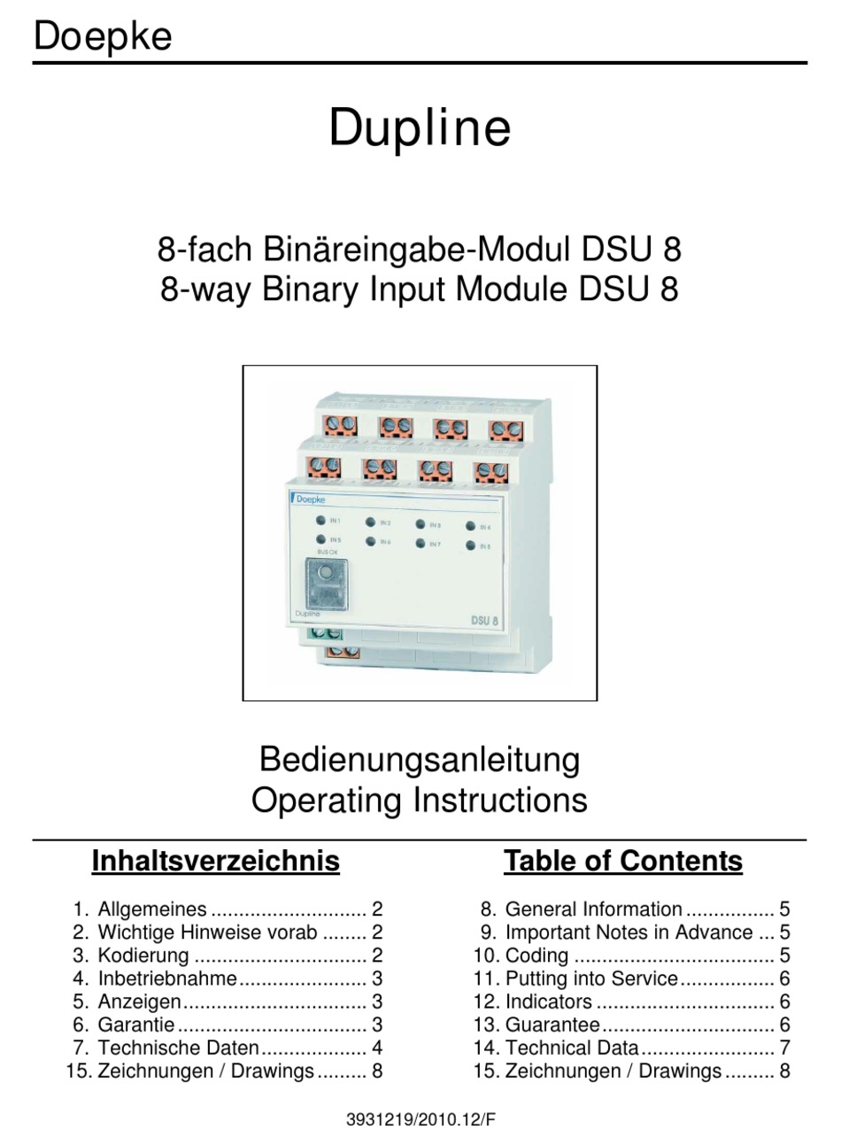 DOEPKE DUPLINE DSU 8 OPERATING INSTRUCTIONS MANUAL Pdf Download