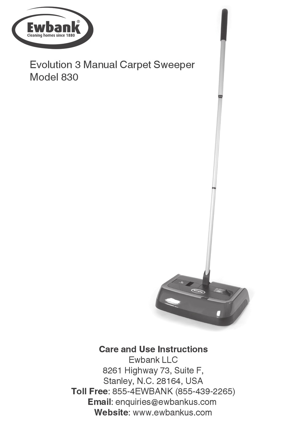 EWBANK EVOLUTION 3 CARE AND USE INSTRUCTIONS MANUAL Pdf Download