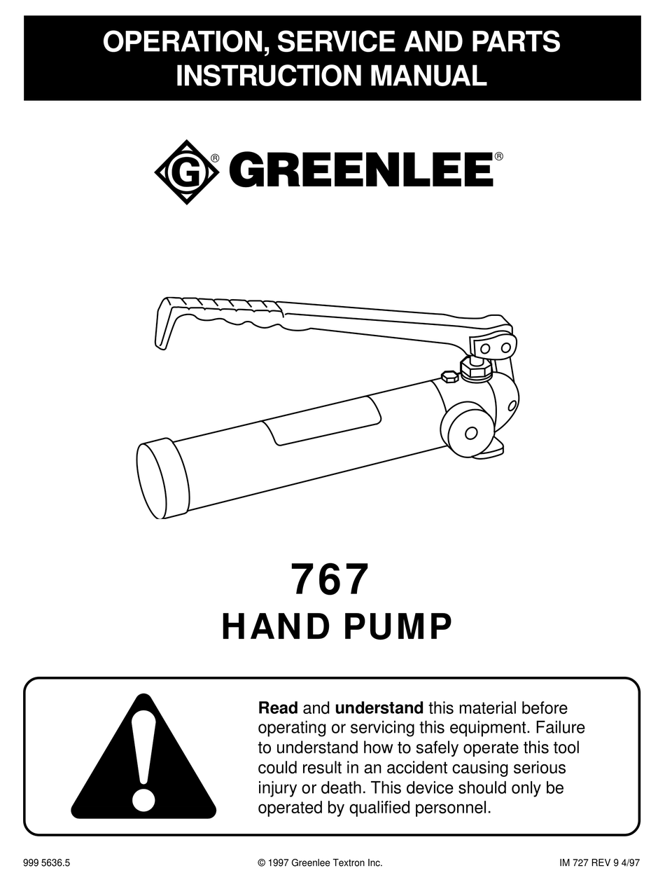 GREENLEE 767 OPERATION, SERVICE AND PARTS INSTRUCTION MANUAL Pdf