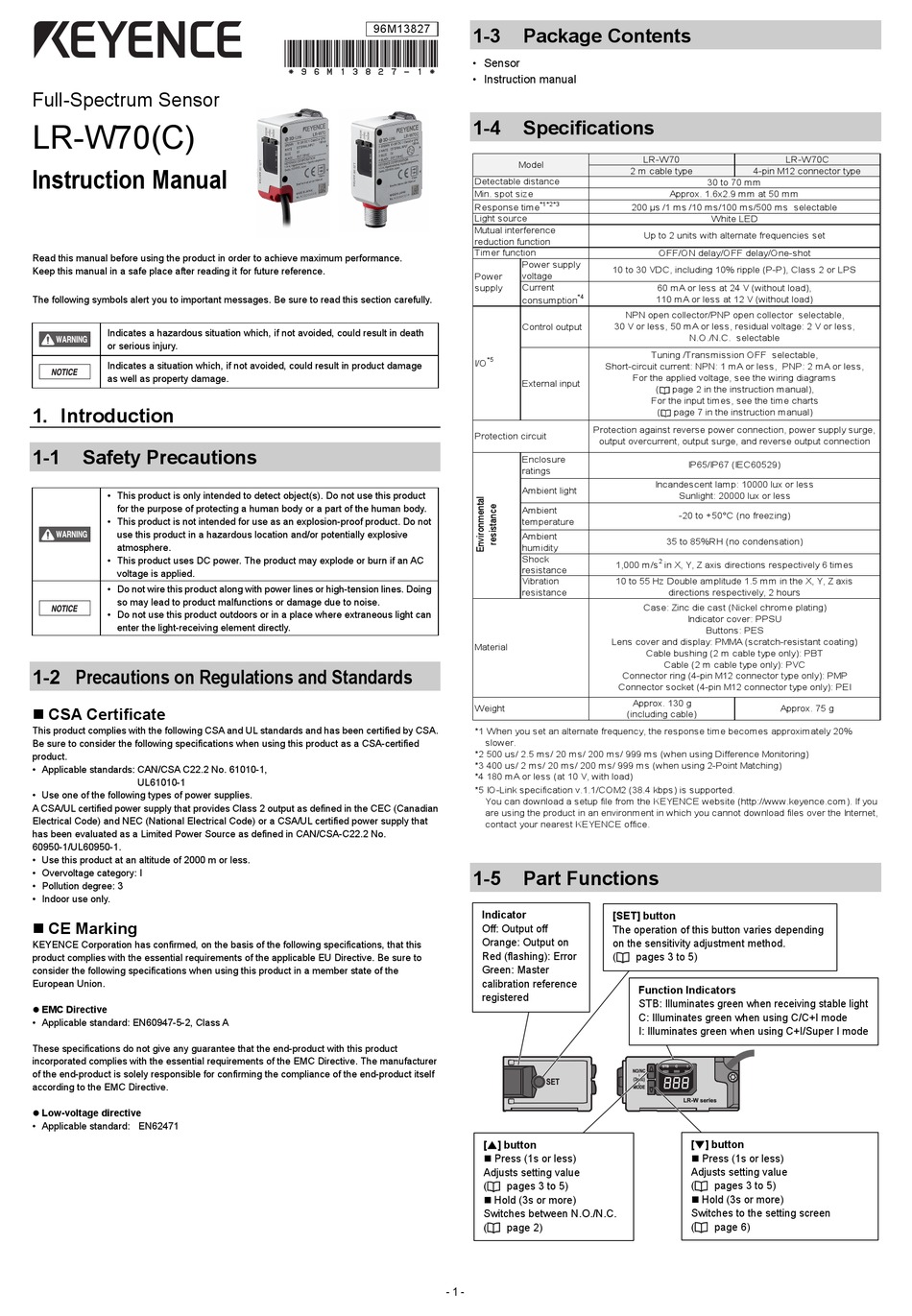 KEYENCE LR-W70 INSTRUCTION MANUAL Pdf Download | ManualsLib