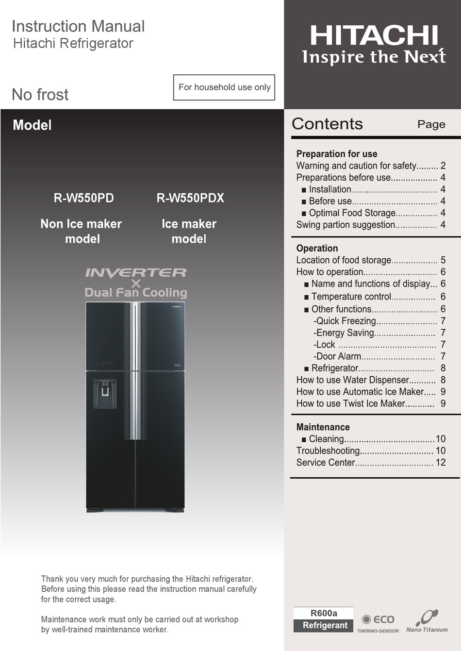 Hitachi R W550pd Instruction Manual Pdf Download Manualslib