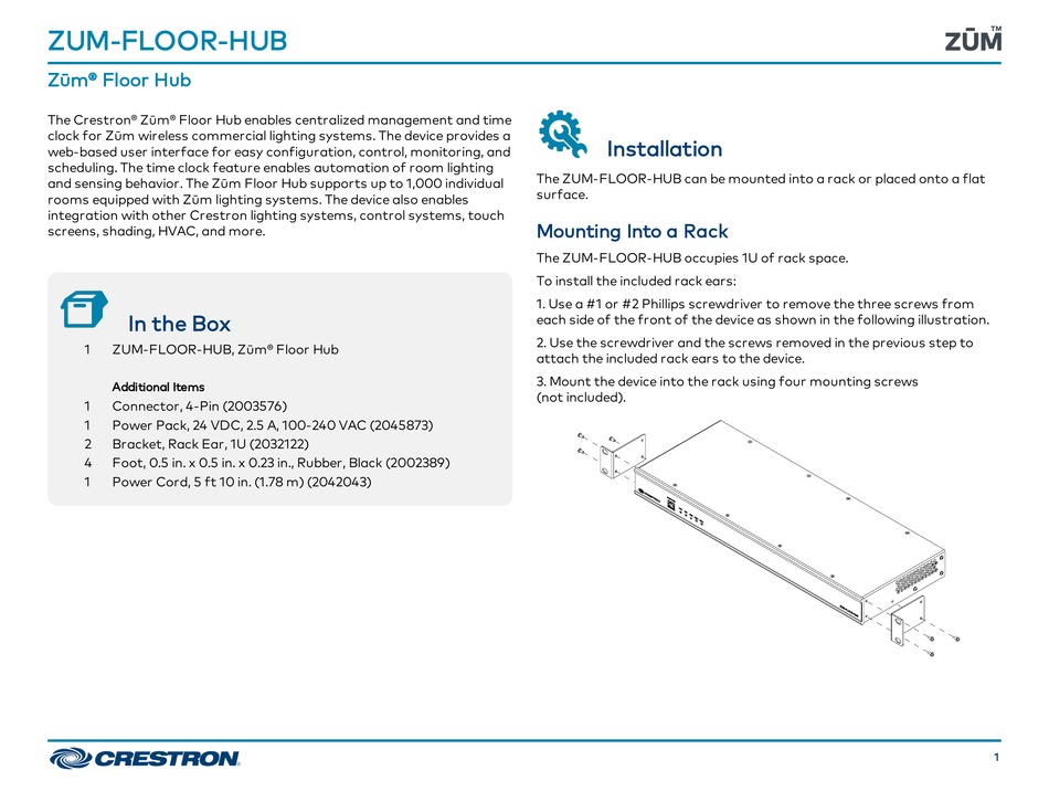 CRESTRON ZUMFLOORHUB QUICK START MANUAL Pdf Download ManualsLib